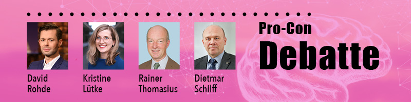 Pro-Con Debatte mit David Rohde, Frau K. Lütke, Prof. R. Thomasius und stellvertretende Bundesvorsitzende D. Schilff von der Gewerkschaft der Polizei.